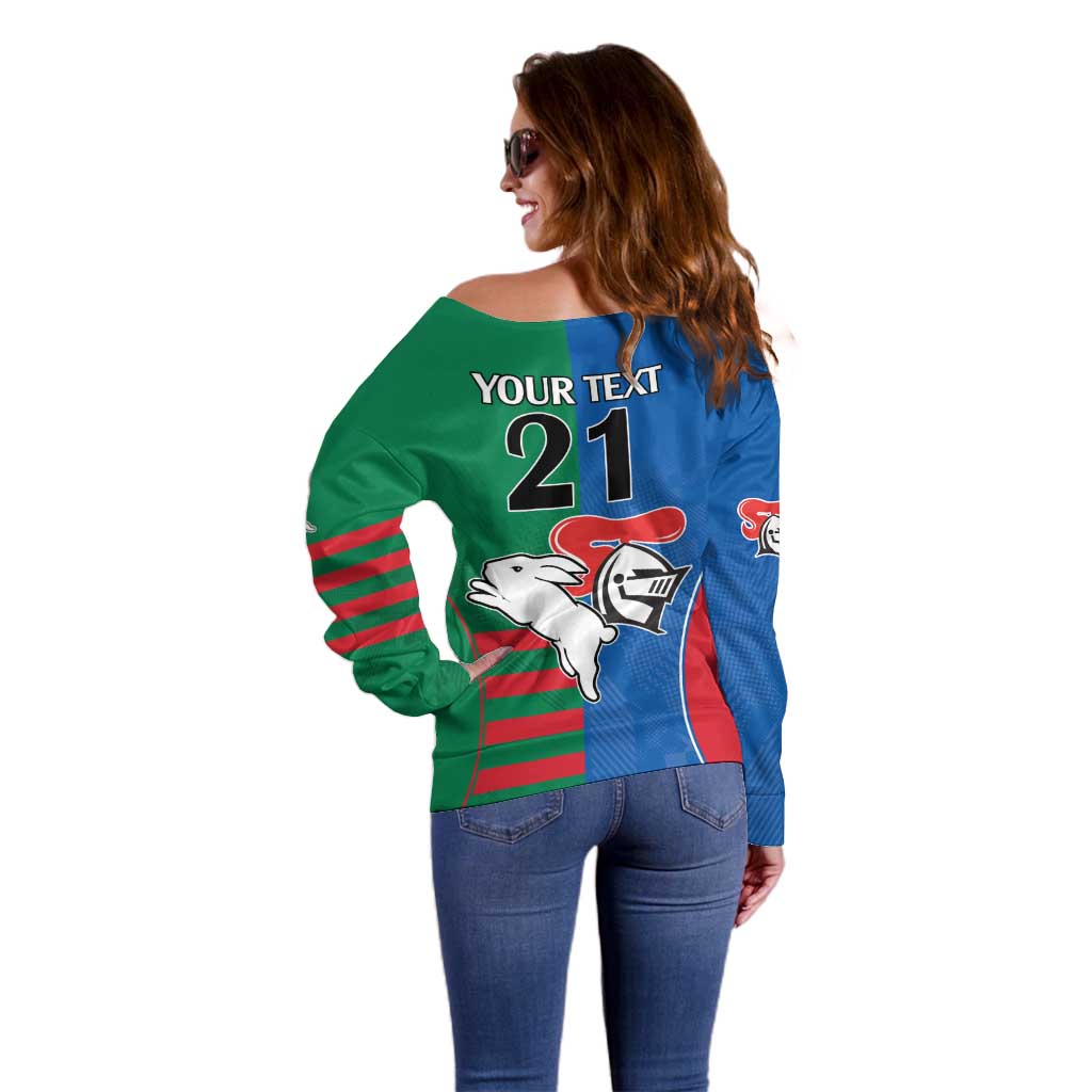 Custom Knights and Rabbitohs Rugby Off Shoulder Sweater Sporty Style