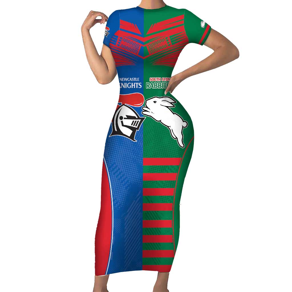 Custom Knights and Rabbitohs Rugby Short Sleeve Bodycon Dress Sporty Style