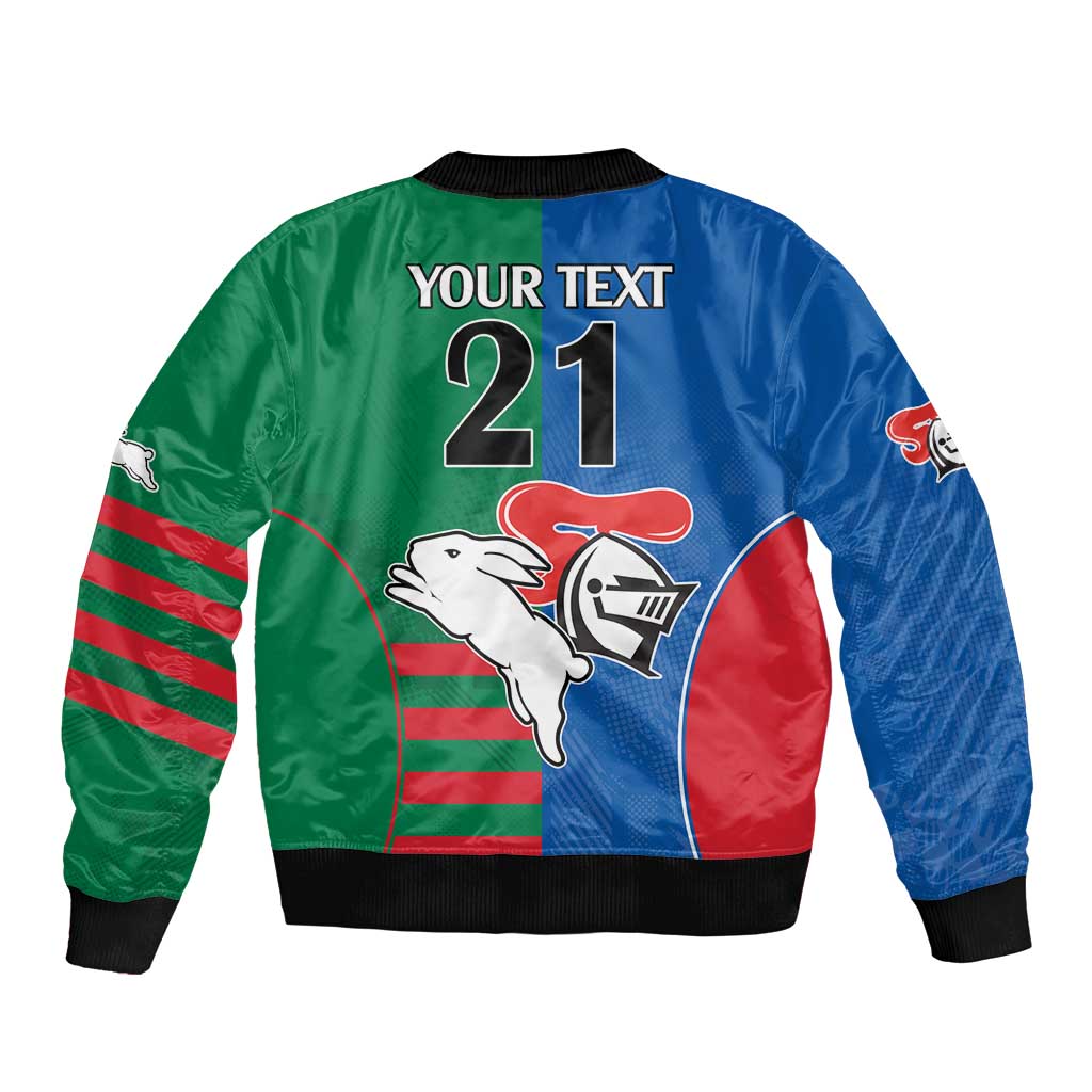 Custom Knights and Rabbitohs Rugby Sleeve Zip Bomber Jacket Sporty Style