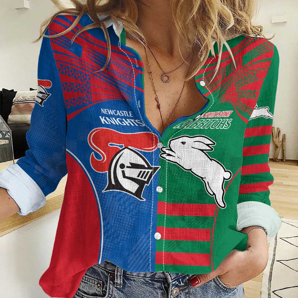 Custom Knights and Rabbitohs Rugby Women Casual Shirt Sporty Style