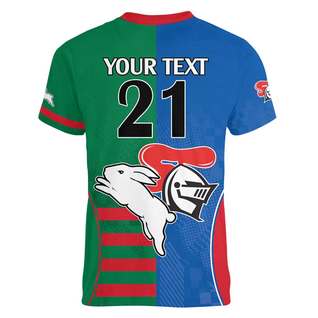 Custom Knights and Rabbitohs Rugby Women V-Neck T-Shirt Sporty Style