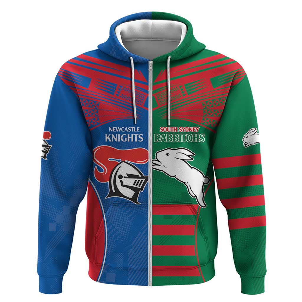 Custom Knights and Rabbitohs Rugby Zip Hoodie Sporty Style
