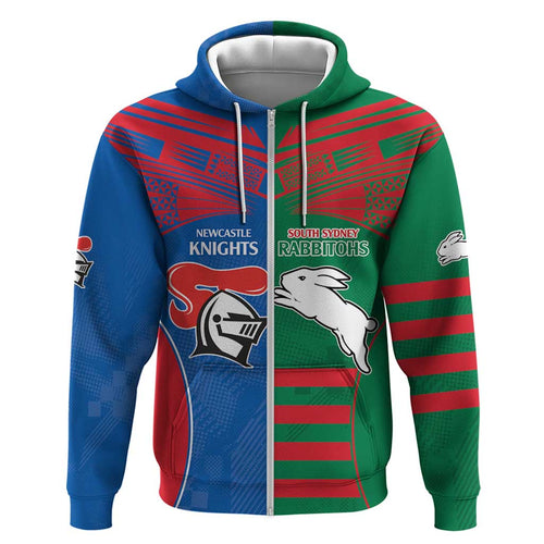 Custom Knights and Rabbitohs Rugby Zip Hoodie Sporty Style