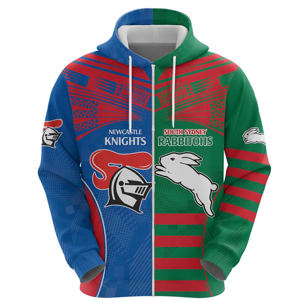 Custom Knights and Rabbitohs Rugby Zip Hoodie Sporty Style