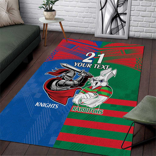 Custom Knights and Rabbitohs Mascot Together Area Rug