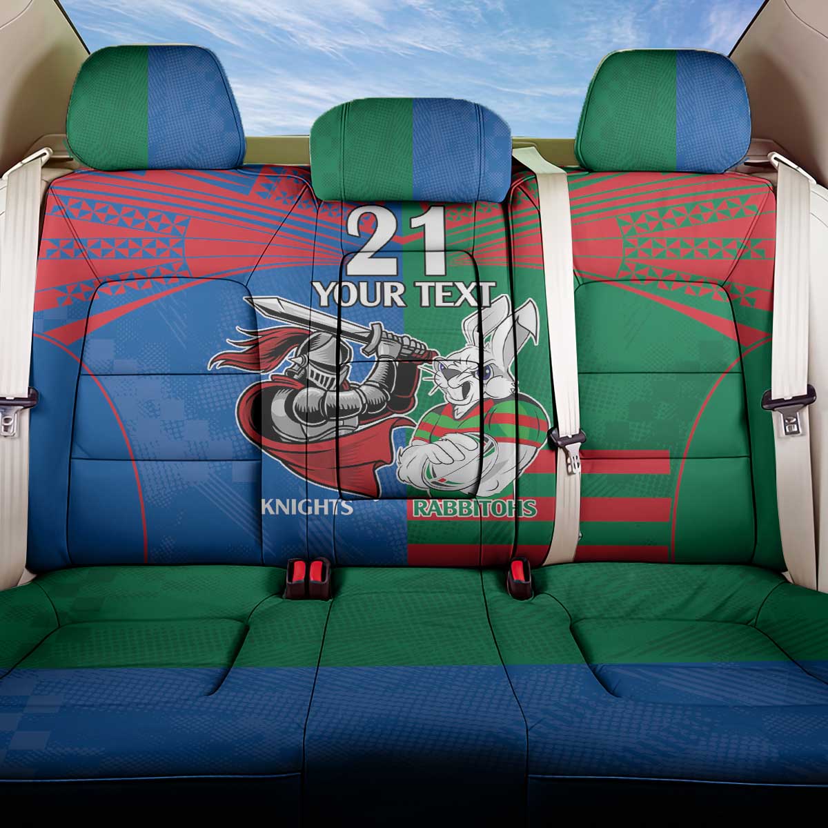 Custom Knights and Rabbitohs Mascot Together Back Car Seat Cover
