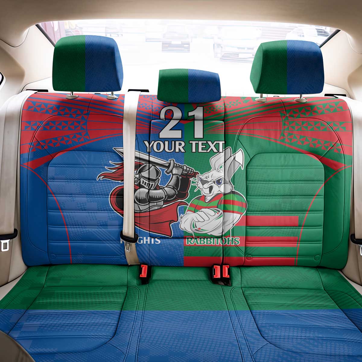 Custom Knights and Rabbitohs Mascot Together Back Car Seat Cover