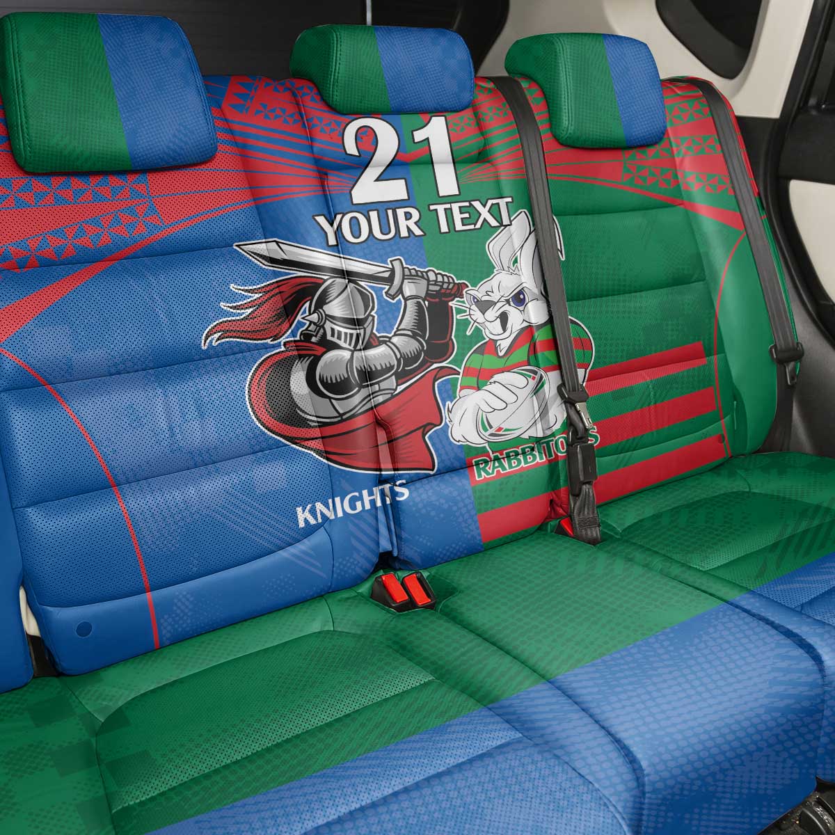 Custom Knights and Rabbitohs Mascot Together Back Car Seat Cover