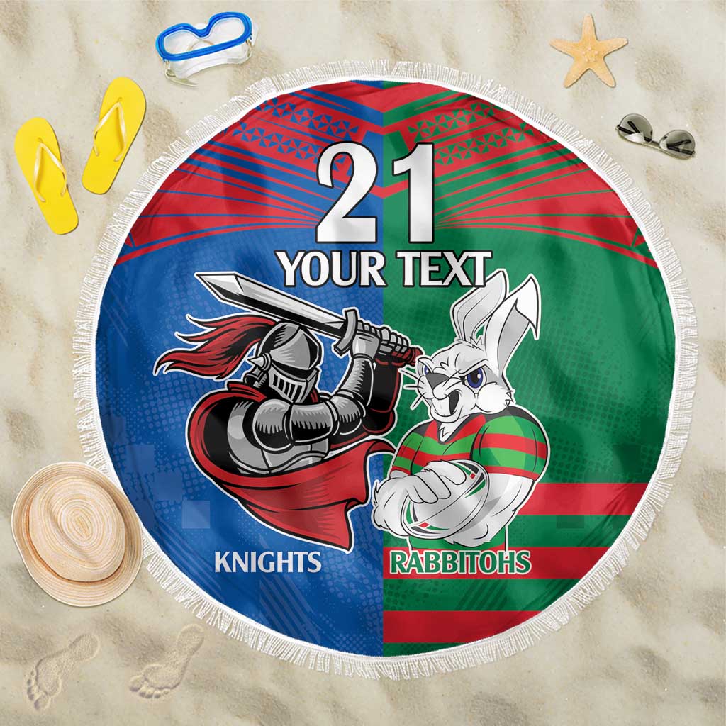 Custom Knights and Rabbitohs Mascot Together Beach Blanket