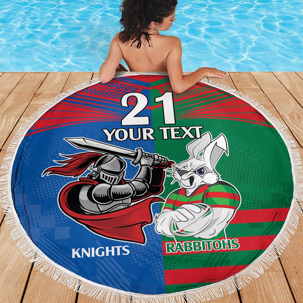 Custom Knights and Rabbitohs Mascot Together Beach Blanket