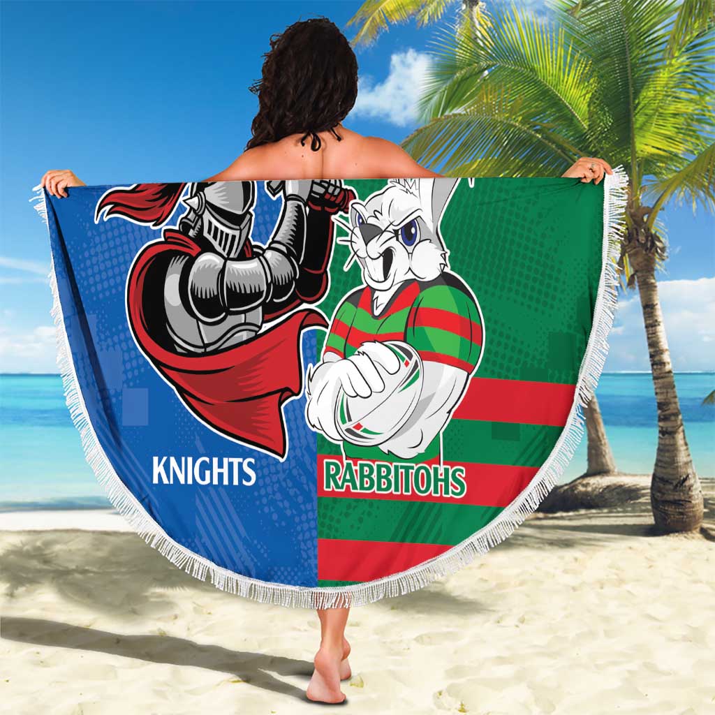 Custom Knights and Rabbitohs Mascot Together Beach Blanket
