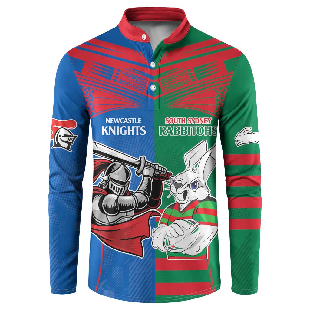 Custom Knights and Rabbitohs Mascot Together Button Sweatshirt