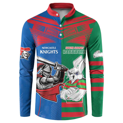 Custom Knights and Rabbitohs Mascot Together Button Sweatshirt