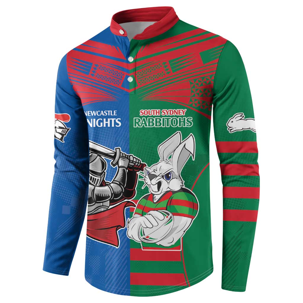 Custom Knights and Rabbitohs Mascot Together Button Sweatshirt