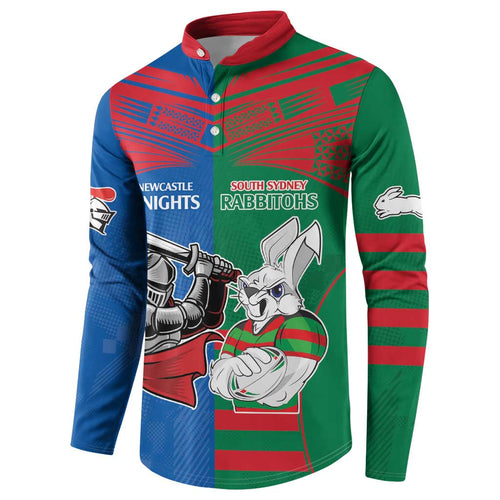 Custom Knights and Rabbitohs Mascot Together Button Sweatshirt