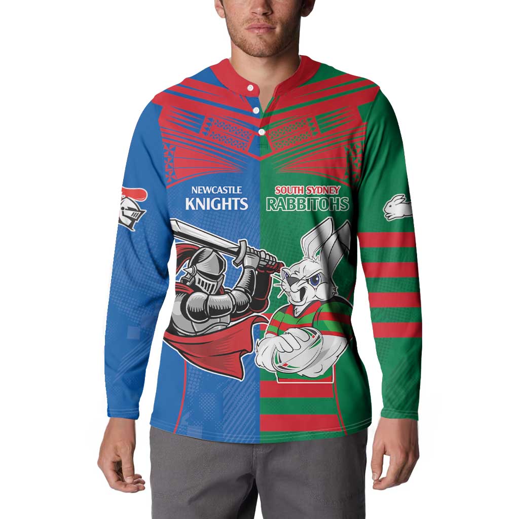 Custom Knights and Rabbitohs Mascot Together Button Sweatshirt