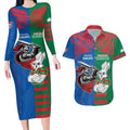 Custom Knights and Rabbitohs Mascot Together Couples Matching Long Sleeve Bodycon Dress and Hawaiian Shirt