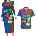 Custom Knights and Rabbitohs Mascot Together Couples Matching Long Sleeve Bodycon Dress and Hawaiian Shirt