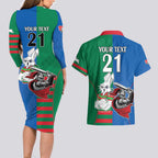 Custom Knights and Rabbitohs Mascot Together Couples Matching Long Sleeve Bodycon Dress and Hawaiian Shirt