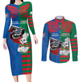 Custom Knights and Rabbitohs Mascot Together Couples Matching Long Sleeve Bodycon Dress and Long Sleeve Button Shirt