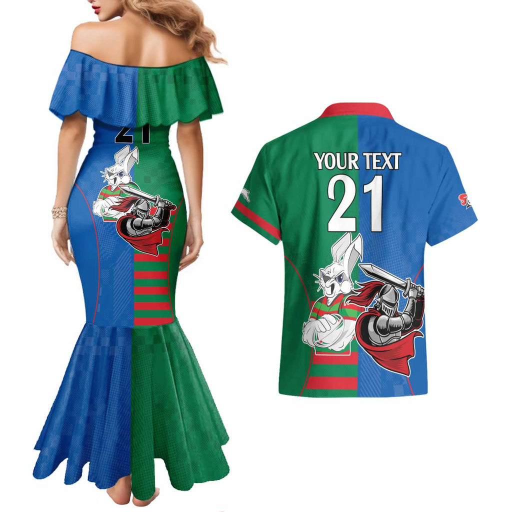 Custom Knights and Rabbitohs Mascot Together Couples Matching Mermaid Dress and Hawaiian Shirt