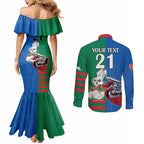 Custom Knights and Rabbitohs Mascot Together Couples Matching Mermaid Dress and Long Sleeve Button Shirt