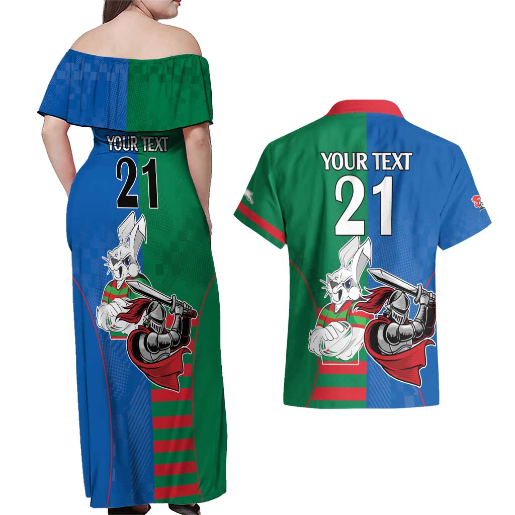 Custom Knights and Rabbitohs Mascot Together Couples Matching Off Shoulder Maxi Dress and Hawaiian Shirt
