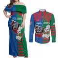 Custom Knights and Rabbitohs Mascot Together Couples Matching Off Shoulder Maxi Dress and Long Sleeve Button Shirt