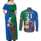 Custom Knights and Rabbitohs Mascot Together Couples Matching Off Shoulder Maxi Dress and Long Sleeve Button Shirt