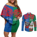 Custom Knights and Rabbitohs Mascot Together Couples Matching Off Shoulder Short Dress and Long Sleeve Button Shirt