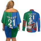 Custom Knights and Rabbitohs Mascot Together Couples Matching Off Shoulder Short Dress and Long Sleeve Button Shirt