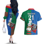 Custom Knights and Rabbitohs Mascot Together Couples Matching Off The Shoulder Long Sleeve Dress and Hawaiian Shirt