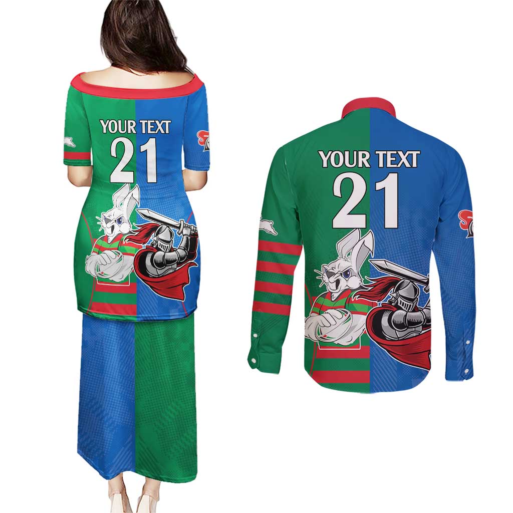 Custom Knights and Rabbitohs Mascot Together Couples Matching Puletasi and Long Sleeve Button Shirt