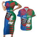 Custom Knights and Rabbitohs Mascot Together Couples Matching Short Sleeve Bodycon Dress and Hawaiian Shirt