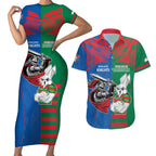 Custom Knights and Rabbitohs Mascot Together Couples Matching Short Sleeve Bodycon Dress and Hawaiian Shirt