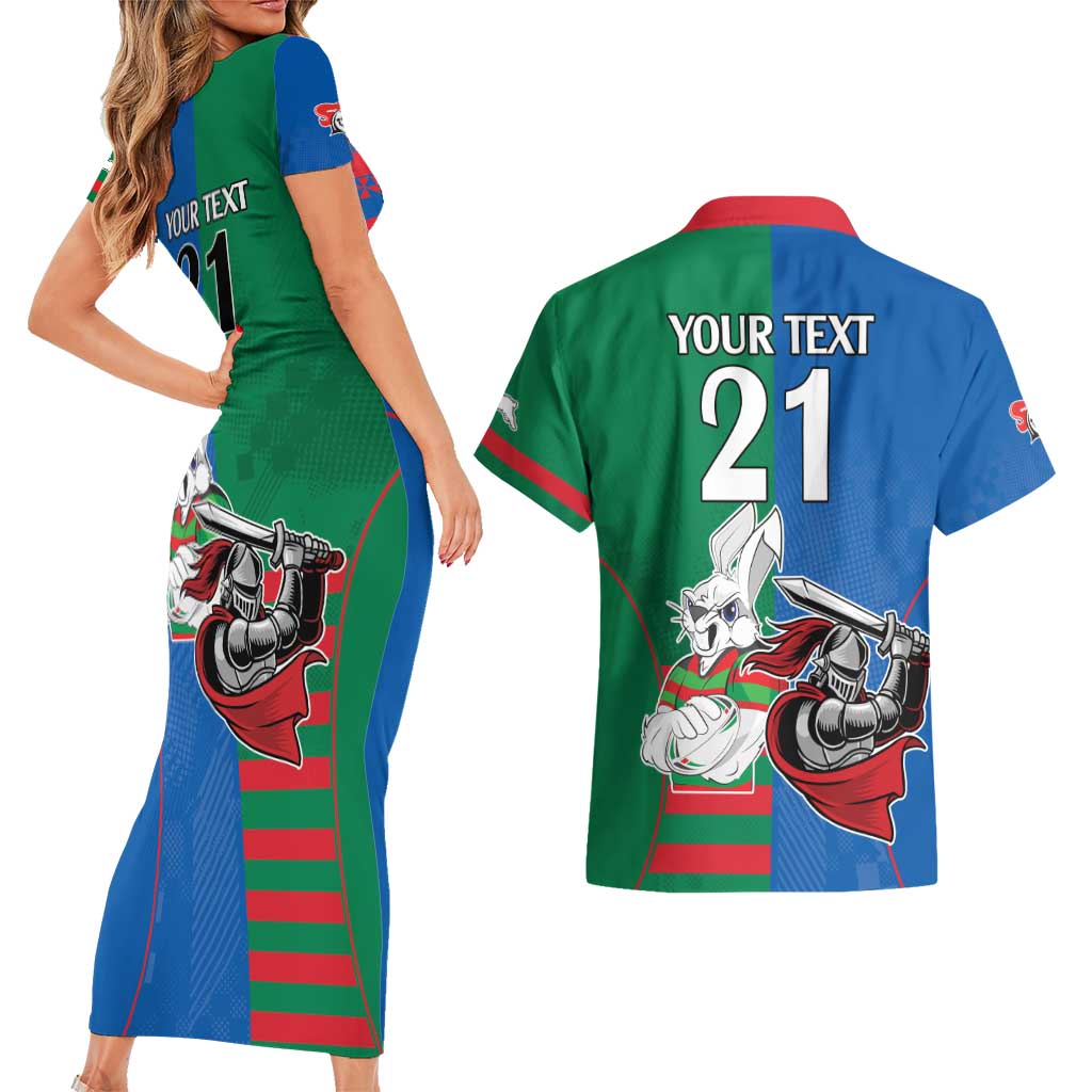 Custom Knights and Rabbitohs Mascot Together Couples Matching Short Sleeve Bodycon Dress and Hawaiian Shirt