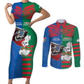 Custom Knights and Rabbitohs Mascot Together Couples Matching Short Sleeve Bodycon Dress and Long Sleeve Button Shirt