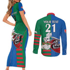 Custom Knights and Rabbitohs Mascot Together Couples Matching Short Sleeve Bodycon Dress and Long Sleeve Button Shirt