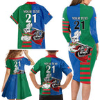 Custom Knights and Rabbitohs Mascot Together Family Matching Long Sleeve Bodycon Dress and Hawaiian Shirt