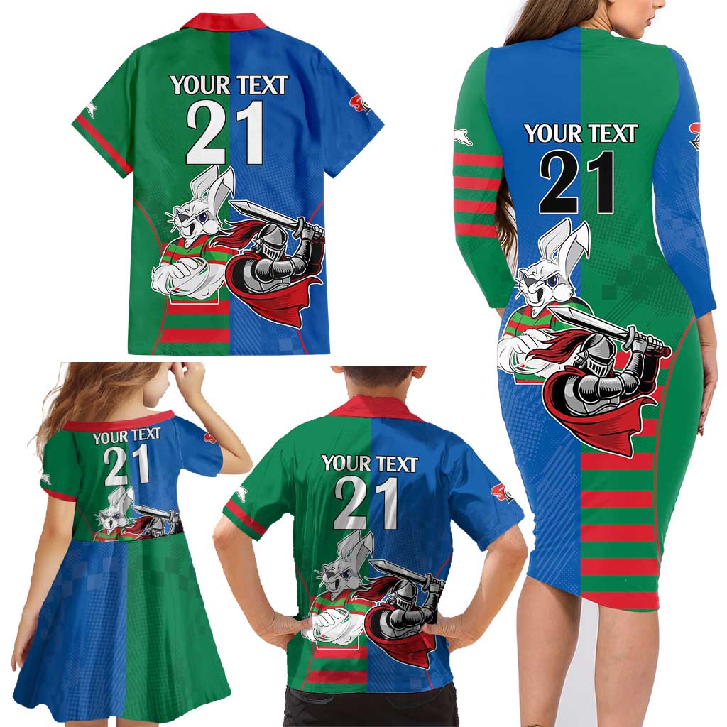 Custom Knights and Rabbitohs Mascot Together Family Matching Long Sleeve Bodycon Dress and Hawaiian Shirt