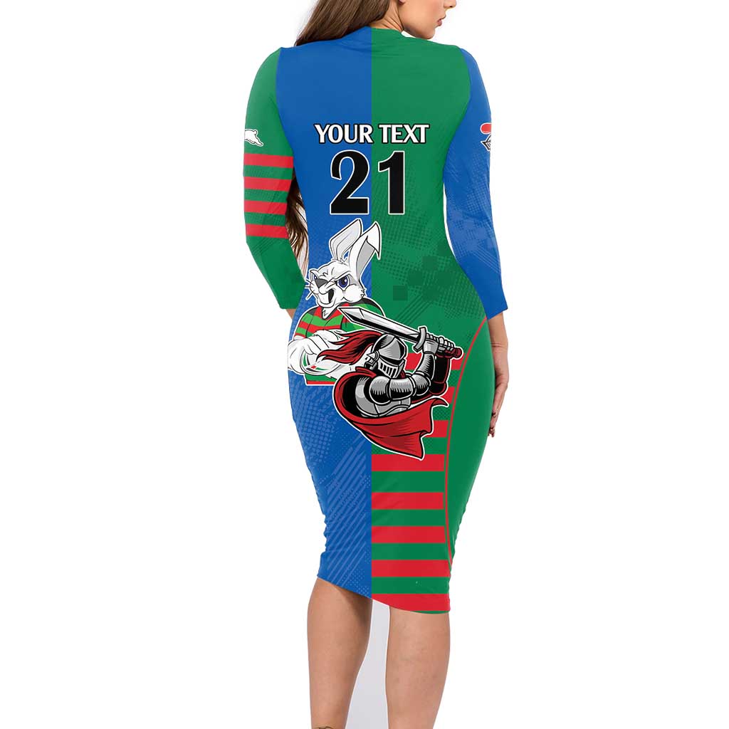 Custom Knights and Rabbitohs Mascot Together Family Matching Long Sleeve Bodycon Dress and Hawaiian Shirt