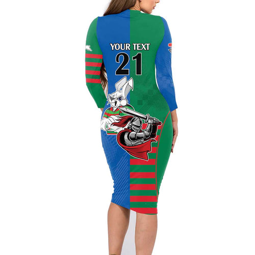 Custom Knights and Rabbitohs Mascot Together Family Matching Long Sleeve Bodycon Dress and Hawaiian Shirt