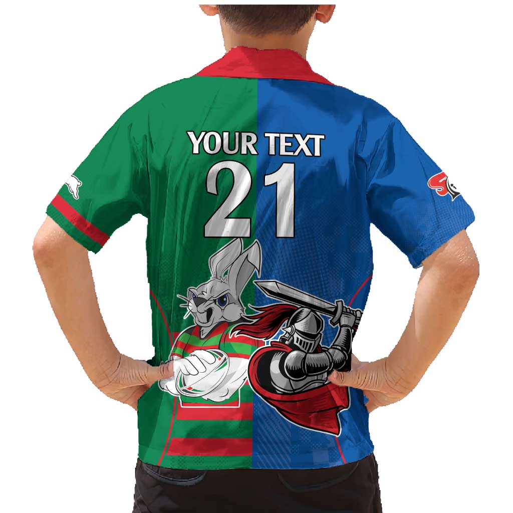 Custom Knights and Rabbitohs Mascot Together Family Matching Mermaid Dress and Hawaiian Shirt