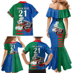 Custom Knights and Rabbitohs Mascot Together Family Matching Mermaid Dress and Hawaiian Shirt