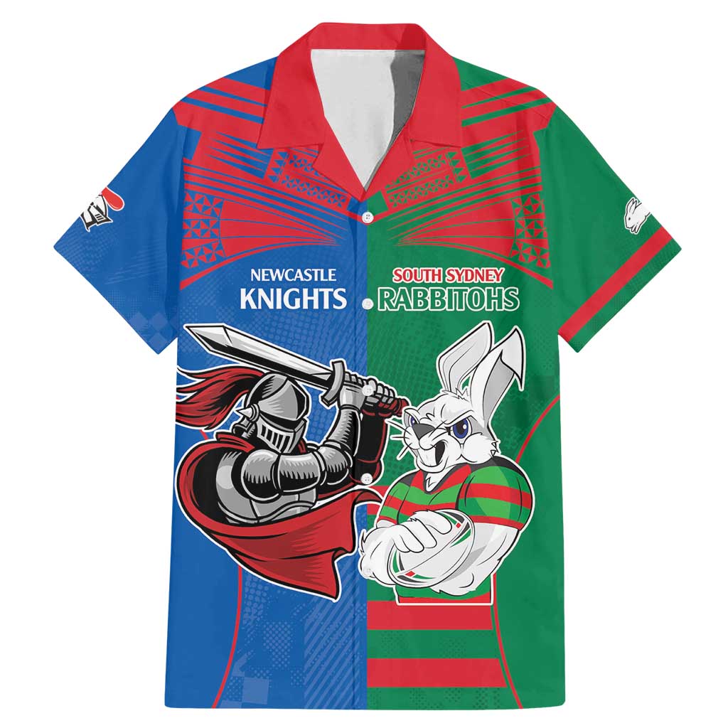 Custom Knights and Rabbitohs Mascot Together Family Matching Mermaid Dress and Hawaiian Shirt