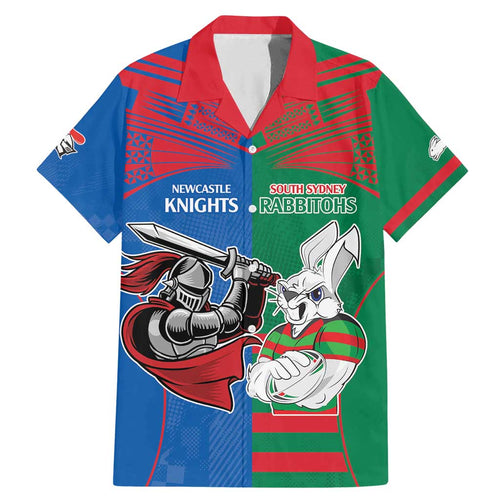Custom Knights and Rabbitohs Mascot Together Family Matching Mermaid Dress and Hawaiian Shirt