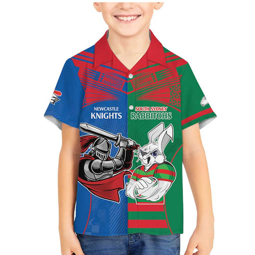 Custom Knights and Rabbitohs Mascot Together Family Matching Mermaid Dress and Hawaiian Shirt
