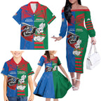 Custom Knights and Rabbitohs Mascot Together Family Matching Off The Shoulder Long Sleeve Dress and Hawaiian Shirt