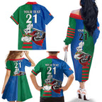 Custom Knights and Rabbitohs Mascot Together Family Matching Off The Shoulder Long Sleeve Dress and Hawaiian Shirt