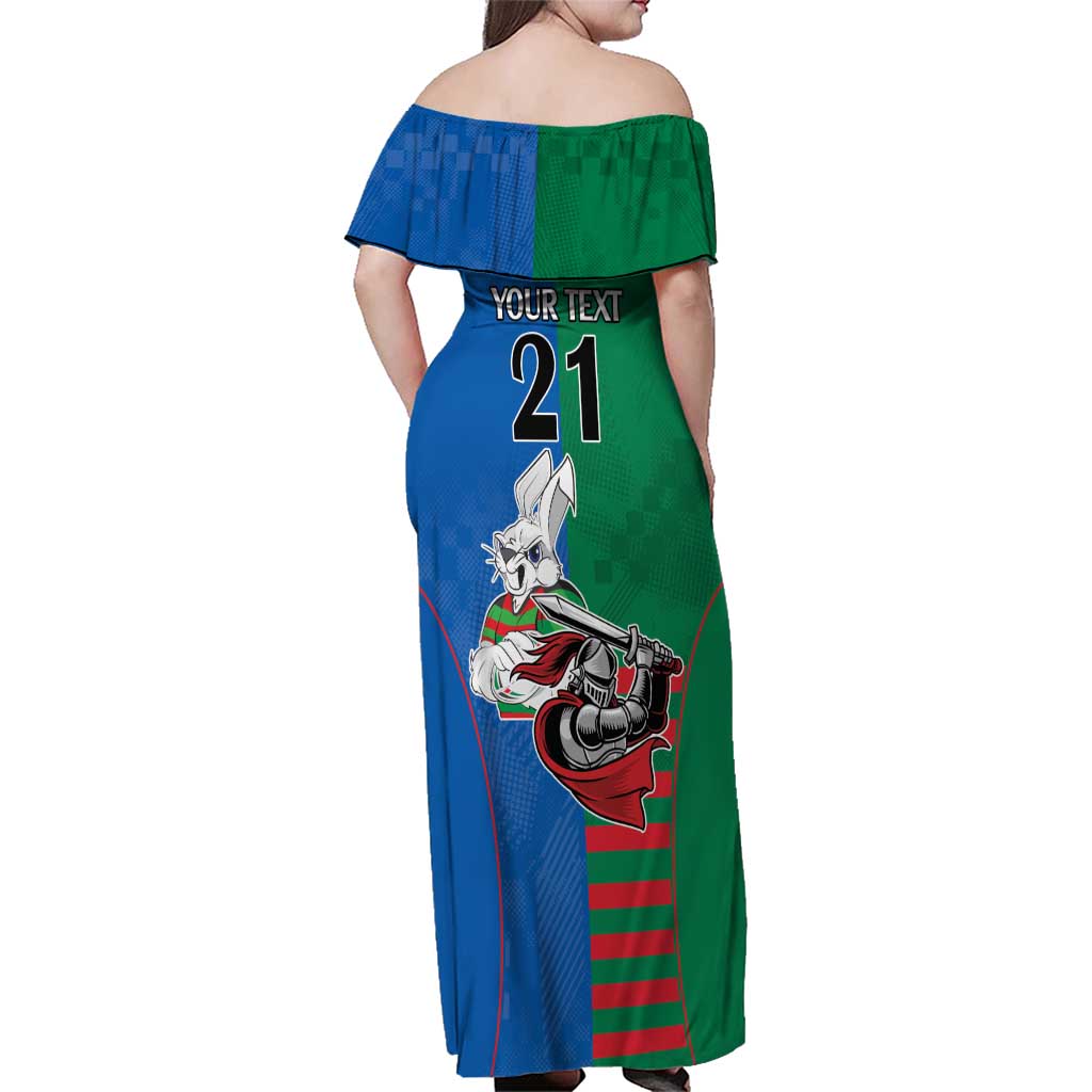 Custom Knights and Rabbitohs Mascot Together Family Matching Off Shoulder Maxi Dress and Hawaiian Shirt